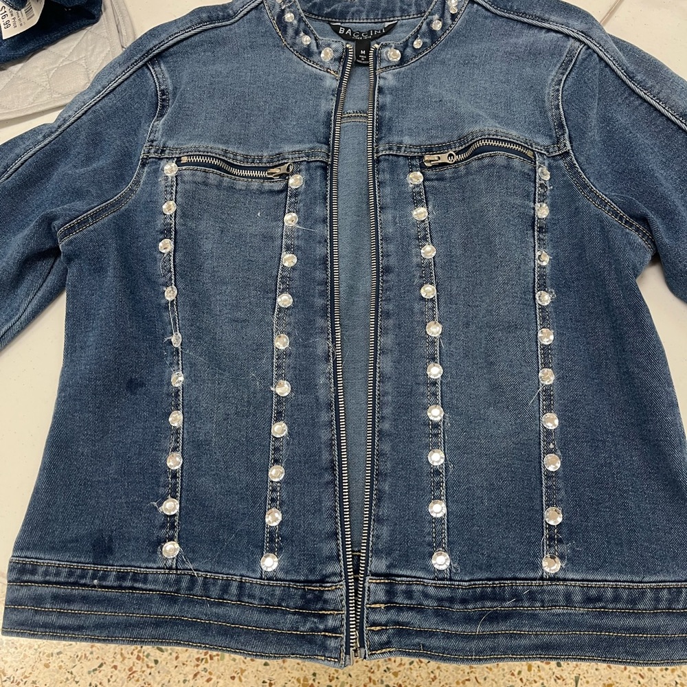 Denim Jacket with Rhinestone Accents